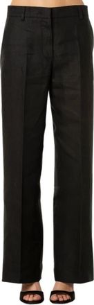 Max Mara Linnen Broek met Wijde Pijpen - Dames - Straight fit broeken - Zwart - L - Linnen - Broeken