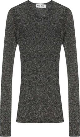 Miu Miu Maglia scollo a V - Dames - Ronde hals truien - Grijs - L - Truien & Vesten