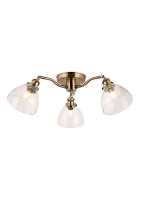 Netlighting Hansen Multi Arm Glass Semi Flush Ceiling Lamp Antique Brass Plate Glass in Gold