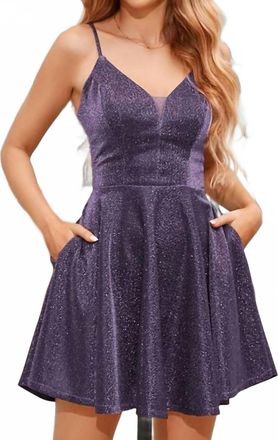 Ever-pretty Sequin Spaghetti Straps Mini Dress In Dark Purple