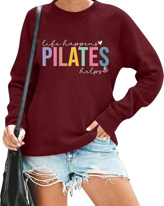 Generic Life Happens Pilates Helps Sweatshirt, Life Happens Pilates Helps Shirt, Life Happens Pilates Shirt Pilates Sweatshirt Claret