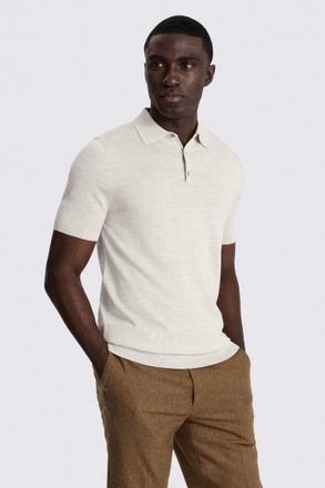 Moss Light Oatmeal Merino Knitted Polo Shirt