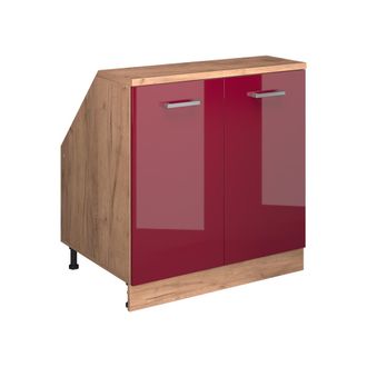 Vicco Armario De Cocina Para Techo Inclinado R-line, Rojo De Alto Brillo, 80 Cm Con 2 Puertas, 60 Cm De Profundidad, Vicco