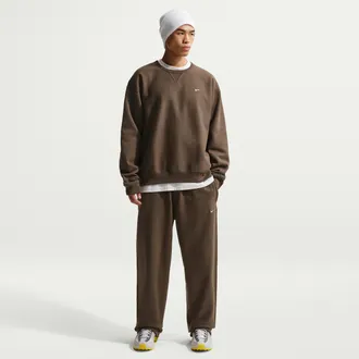 Nike Mens Solo Swoosh Fleece Open-Hem Pants in Brown | HV1090-212