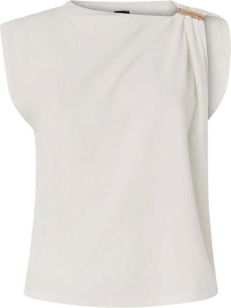 Pinko White Solid Boat Neck T-Shirt