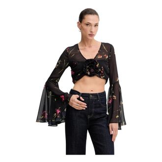 Rotate Rotate Birger Christensen - Semi-transparante blouse met bloemenprint en cropped pasvorm - Dames - Blouses & Shirts - Veelkleurig - Maat: S Poliester