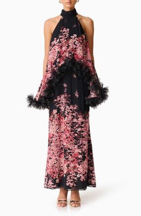 Elliatt Tulsia Floral Georgette Gown in Pink/Red/Black Multi at Nordstrom, Size X-Small