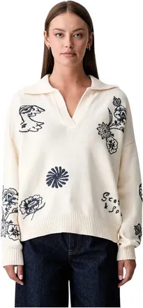 Scotch & Soda Truien & Vesten, Dames, Beige, S, Katoen, Geborduurd oversized vest