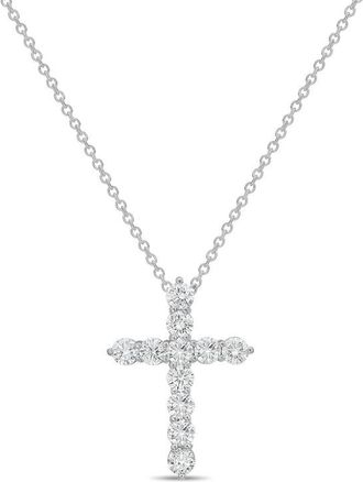 Diana M. Jewels 14kt White Gold 3.00 cts Lab Grown Round Diamond Cross Pendant
