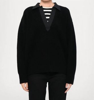 Vanessa Bruno Fleuriane Low-Cut V-Neck Sweater In Noir