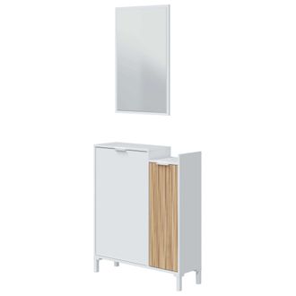 For&eacute;s Fores - Mueble Recibidor Para Entrada Con Espejo Ethna Blanco Artik Y Natur Dise&ntilde;o Moderno 77x24cm