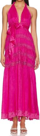 LoveShackFancy Vendima Halter Dress In Fuschia Glow