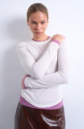 Topshop Layered Long Sleeve Rib T-Shirt in Cream And Pink at Nordstrom Rack, Size X-Small