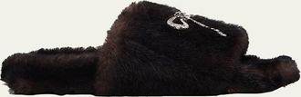 Balenciaga Embellished Bow Faux Fur Slide Sandals