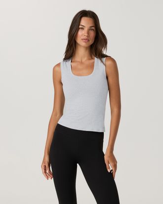Vuori Clothing Halo Essential Scoop Tank Top Long | Pale Grey Heather | XS, Size Extra Small