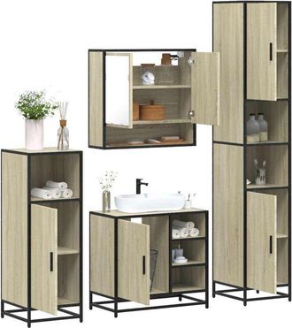 vidaXL Vidaxl - Juego De Muebles De Ba&ntilde;o 4 Pzas Contrachapada Roble Sonoma