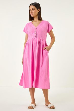 Roman Linen Look Button Midi Dress