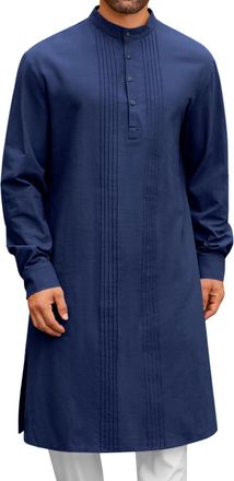 Generic Indian Mens Cotton Kurta Pyjama Set Casual Office Wear Outfit Men Long Kurta Set Eid/Diwali Festive Boys Party Wear Dress