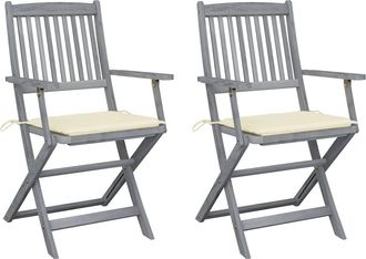 vidaXL Sillas Plegables (2 Unidades) Con Cojines, De Madera Maciza De Acacia. Vidaxl