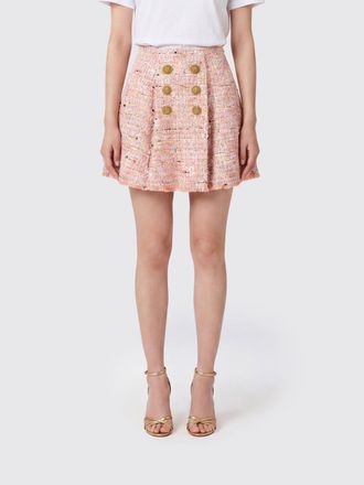 Balmain High-Waisted Tweed Mini Skirt with Abstract Pattern and Frayed Hem