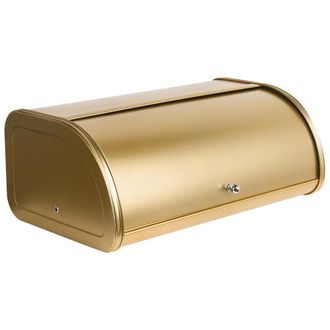 Beliani Panera De Metal De Acero Inoxidable Con Tapa Enrollable 45 X 26 X 17 Cm Dorado Delectation