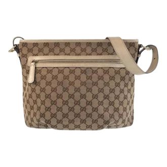 Gucci Pre-owned Cross Body Bags, female, Beige, Size: ONE SIZE Pre-owned GG Canvas Leather Shoulder Bag