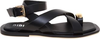 Bibi Lou Vaz Platte Sandaal - Dames - Sandalen - Zwart - 38 EU - Leer - Schoenen