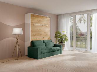 Vente-Unique Letto estraibile 140 x 200 cm Apertura verticale manuale Con LED Bianco e naturale + Divano Verde - RAPILI