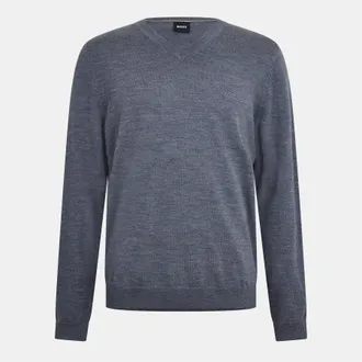 HUGO BOSS Heren Batisse V Hals Sweater Top (Medium Grijs)