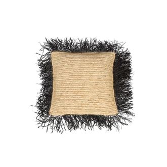 Bazar Bizar Funda de coj&iacute;n de rafia en marr&oacute;n y negro 40x40x10 cm