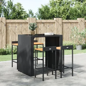 vidaXL Vidaxl - Taburetes Altos 4 Uds Madera De Acacia Y Rat&aacute;n Sint&eacute;tico Negro