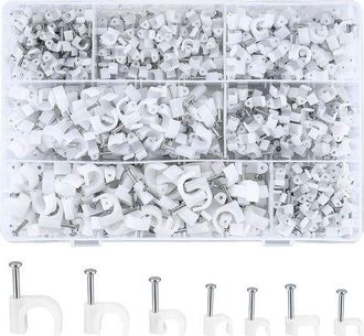 OEM 700 Piezas De Bridas Redondas Para Cables Con Clavo De Acero, Clips Redondos Para Cables, Clips Blancos Para Cables El&eacute;ctricos, 4 Mm/5 Mm/6 Mm/8 Mm/10