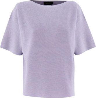 Fabiana Filippi Verfijnde Gebreide Boot Neck Trui - Dames - Ronde hals truien - Paars - XS - Katoen - Truien & Vesten