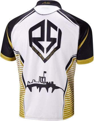 unicorn Darts Shirt | Ross Smudger Smith | Premier | Cool Breathable Soft-Feel Micro Mesh 3-Tuk Polyester | Black, White and Gold | Button Front | Small | to 