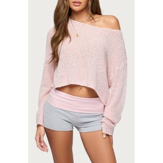 Edikted Florentina Off the Shoulder Crop Sweater in Pink at Nordstrom, Size X-Small