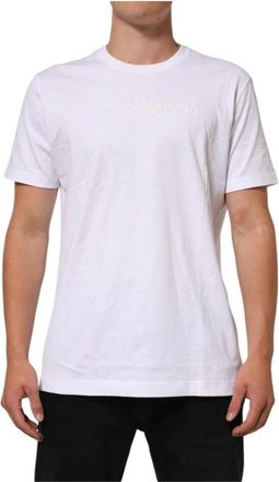 Dolce & Gabbana T-shirt met korte mouwen en ronde hals - Heren - T-shirts - Wit - 2XL - Katoen - Tops