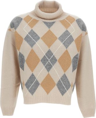 Lorena Antoniazzi Cropped Beige Argyle Pattern Sweater