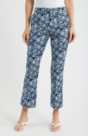 Nic+Zoe Plaza Shibori Lilies Stretch Cotton Boot Cut Pants in Indigo Multi at Nordstrom, Size 12