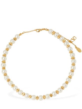 Valentino Garavani Faux Pearl & Rockstuds Collar Necklace