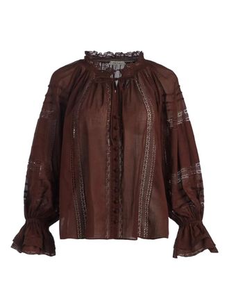 Alice & Olivia ruffle-cuffs blouse - women - Fabric - S - Brown