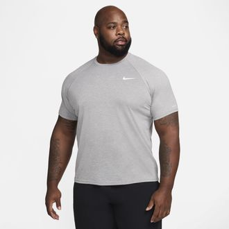 Nike Mens Swim Hydroguard Essential Dri-FIT UV Short Sleeve Top (Big & Tall) in Grey | NESSA703-090