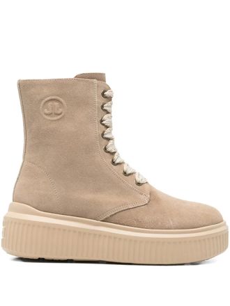 Janet & Janet logo-detail lace-up boots - Neutrals