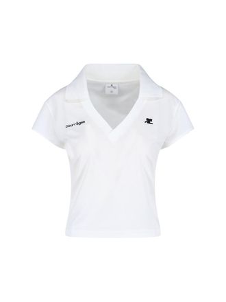 Courr&egrave;ges Logo V-Neck Polo Shirt - White