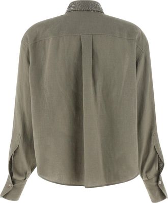 Brunello Cucinelli Womens Bicolor Linen Blouse
