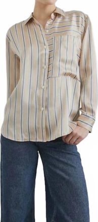 Tribal Long Sleeve Shirt With Cuts In Beige And Light Blue