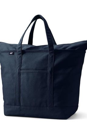 Lands End Zip Top Canvas Tote Bag in Natural/navy Lands End at Nordstrom, Size X-Large