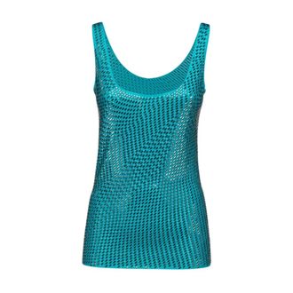 Pinko Sleeveless Tops, female, Green, Size: XS Full Strass Tank Top