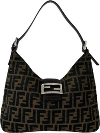 Fendi Pre-owned Shoulder Bags, female, Brown, Size: ONE SIZE Pre-owned Zucca Nylon Leather Shoulder Bag