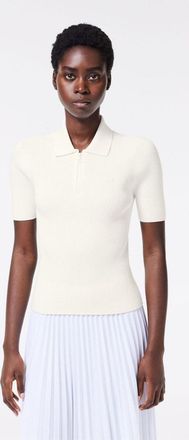 Lacoste Womens Neck Rib Knit Polo Shirt in White - Size 12 UK