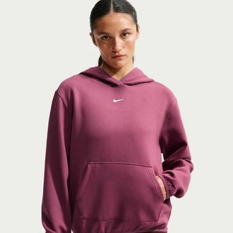 Nike Womens Studio Fleece Sport Dri-FIT Pullover Hoodie in Red | IO9049-654